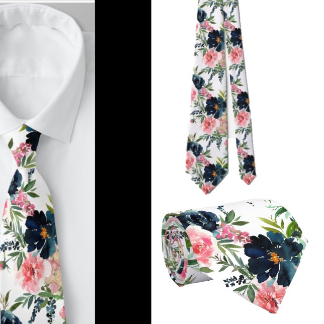 Navy Blue und Pink Roses Blume Floral Neck Tie Krawatte (Von Creator hochgeladen)