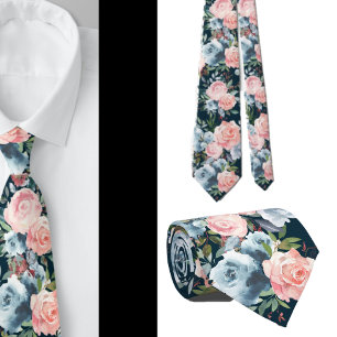 Navy Blue und Pink Roses Blume Floral Neck Tie Krawatte