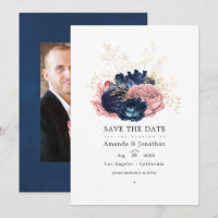 Navy Blue und Pink Vintage Rose Hochzeit Foto