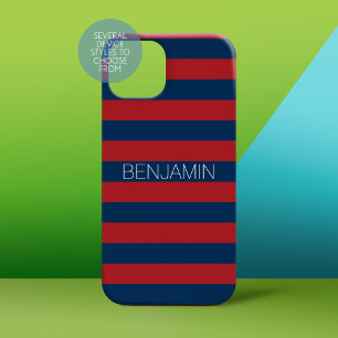 Navy Blue und Red Rugby Stripes mit Individuelle N Case-Mate iPhone 14 Hülle