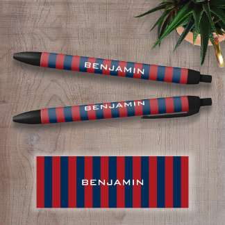 Navy Blue und Red Rugby Stripes mit Individuelle N Kugelschreiber