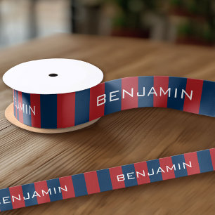 Navy Blue und Red Rugby Stripes mit Individuelle N Satinband