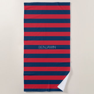 Navy Blue und Red Rugby Stripes mit Individuelle N Strandtuch