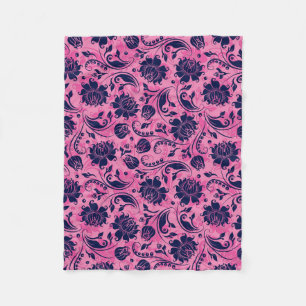 Navy-Blue- und Rosa-Floral-Damaskus Fleecedecke