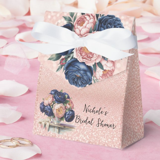 Navy Blue und Rose Gold Floral Brautparty Geschenkschachtel (Hochzeit)