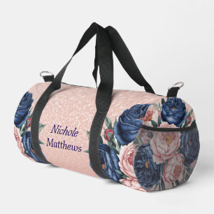 Navy Blue und Rose Gold Floral Duffle Bag