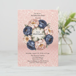 Navy Blue und Rose Gold Floral Junggeselinnen-Absc Einladung