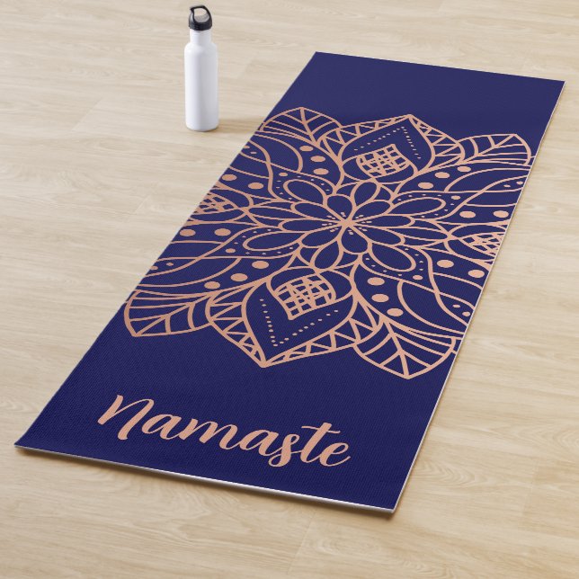 Navy Blue und Rose Gold Mandala Blume Individuelle Yogamatte (Beispiel)
