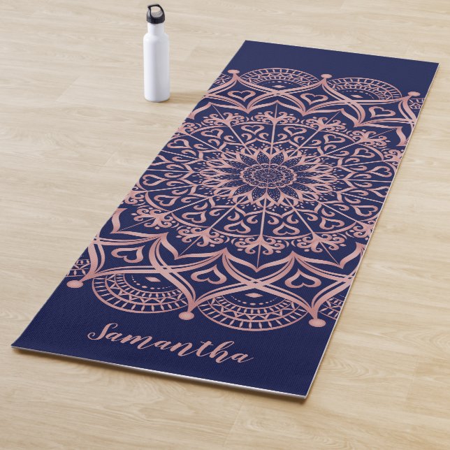 Navy Blue und Rose Gold Mandala Personalisiert Yogamatte (Beispiel)