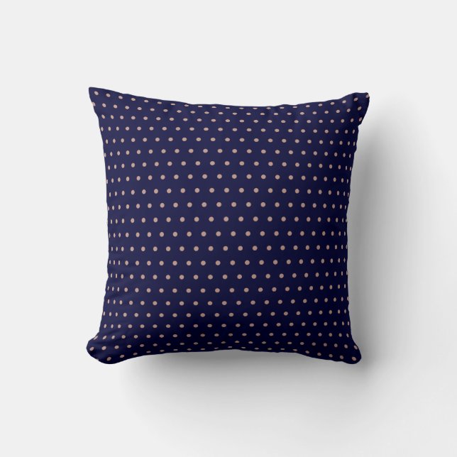 Navy Blue und Rose Gold Textured Polka Dot Muster Kissen (Vorderseite)