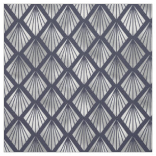 Navy Blue und Silver Art Deco Diamond Muster Stoff