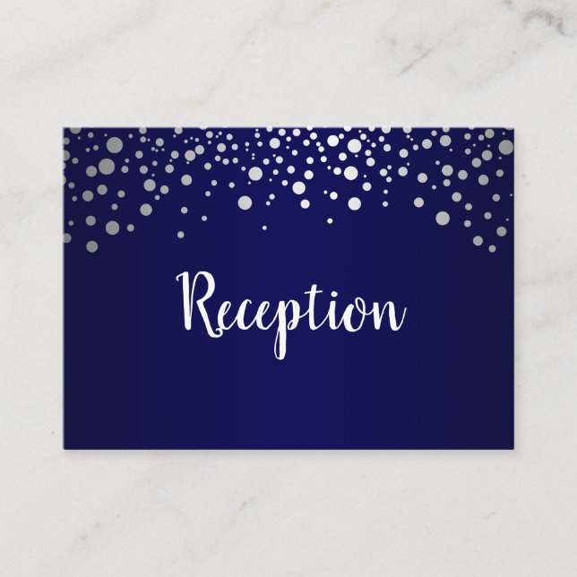 Navy Blue und Silver Confetti Dots - Empfang Begleitkarte (Vorderseite)