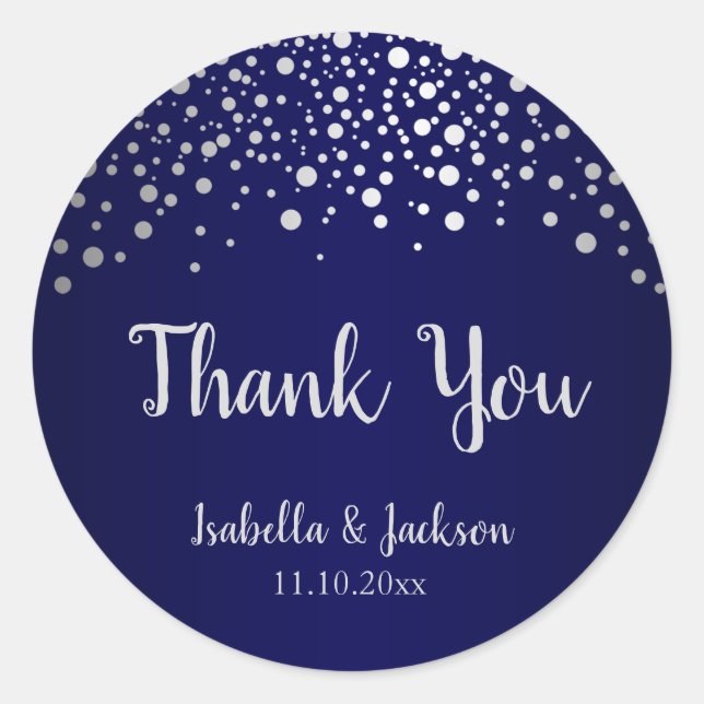Navy Blue und Silver Confetti Dots Runder Aufkleber (Vorderseite)