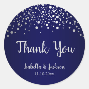 Navy Blue und Silver Confetti Dots Runder Aufkleber