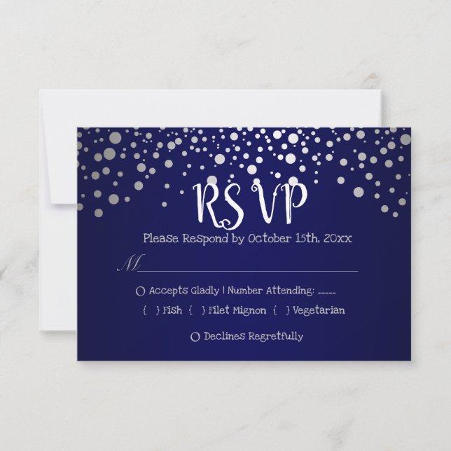 Navy Blue und Silver Confetti Dots - UAWG RSVP Karte (Vorderseite)