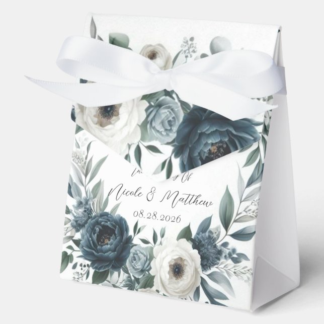 Navy Blue und Silver Elegante Elfenbeinblumenhochz Geschenkschachtel (Vorderseite)