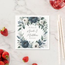 Navy Blue und Silver Elegante Elfenbeinblumenhochz Serviette