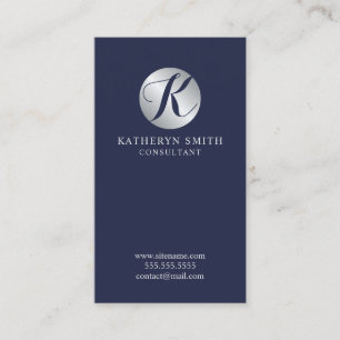 Navy Blue und Silver Elegante Monogram Visitenkarte