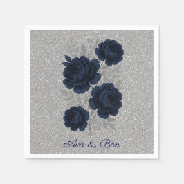 Navy Blue und Silver Glitzer Blätter Hochzeiten Serviette