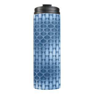 Navy Blue und Silver Glitzer Mermaid Scale-Muster Thermosbecher