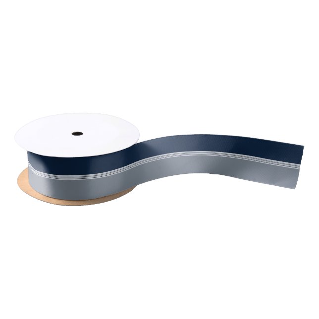 Navy Blue und Silver Graustreifen Satinband (Spule)