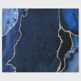 Navy Blue und Silver Imitats Glitzer Agate Geschenkpapier