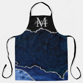 Navy Blue und Silver Marble Agate Schürze