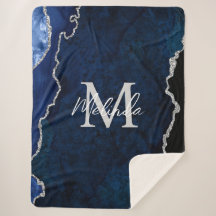 Navy Blue und Silver Marble Agate