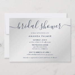 Navy Blue und Silver Modern Script Brautparty Einladung