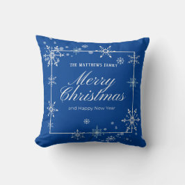 Navy Blue und Silver Snowflake Script Weihnachten Kissen