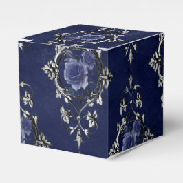 Navy Blue und Silver Viktorianisch Floral Damask Geschenkschachtel