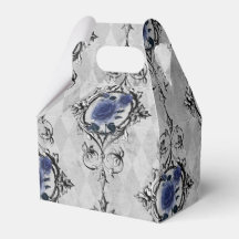 Navy Blue und Silver Viktorianisch Floral Damask