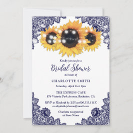 Navy Blue und Sunflower Bridal Einladung