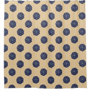Navy Blue und Tan Lace Blume Duschvorhang