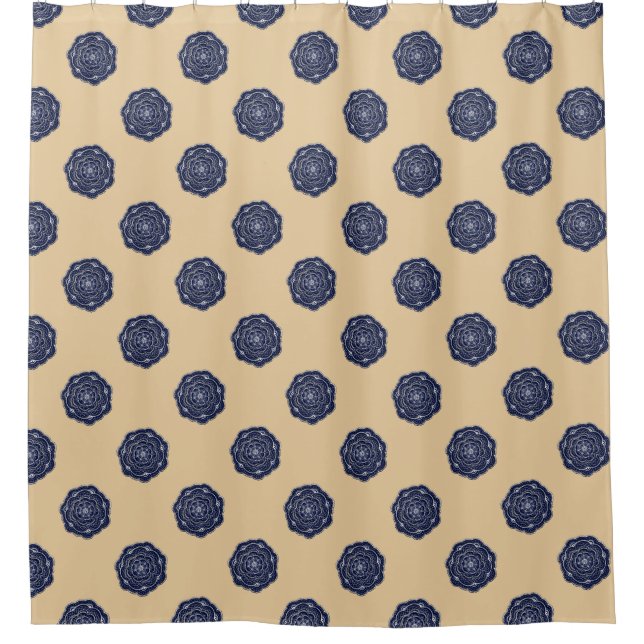 Navy Blue und Tan Lace Blume Duschvorhang (Vorderseite)