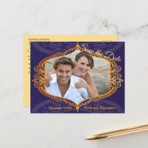 Navy Blue und Violet mit Gold-Mandalasen Ankündigungspostkarte