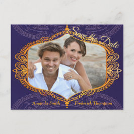 Navy Blue und Violet mit Gold-Mandalasen Ankündigungspostkarte