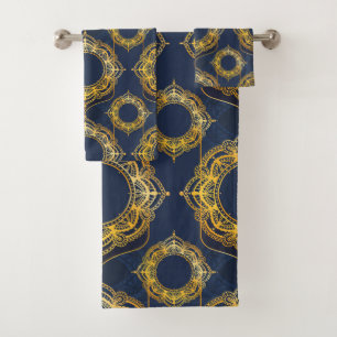 Navy Blue und Violet mit Gold-Mandalasen Badhandtuch Set