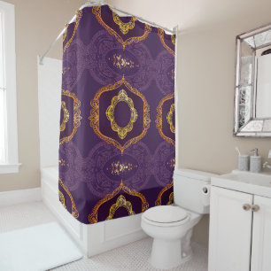 Navy Blue und Violet mit Gold-Mandalasen Duschvorhang