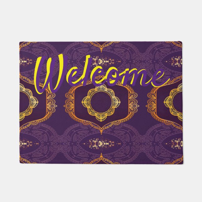 Navy Blue und Violet mit Gold-Mandalasen Fußmatte (Vorderseite)
