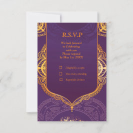 Navy Blue und Violet mit Gold-Mandalasen RSVP Karte