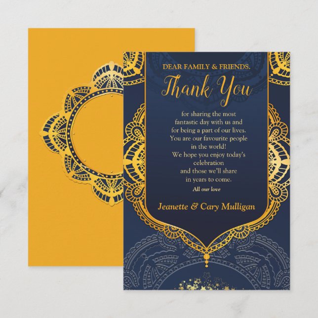 Navy Blue und Violet mit Gold-Mandalasen RSVP Karte (Vorne/Hinten)