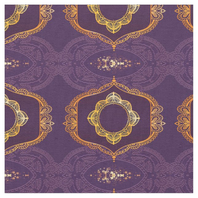 Navy Blue und Violet mit Gold-Mandalasen Stoff (Nahaufnahme)