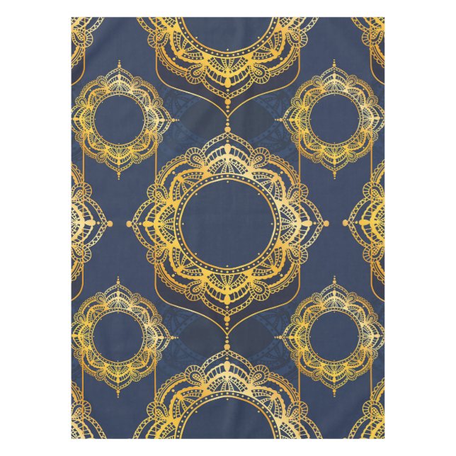 Navy Blue und Violet mit Gold-Mandalasen Tischdecke (Vorderseite)