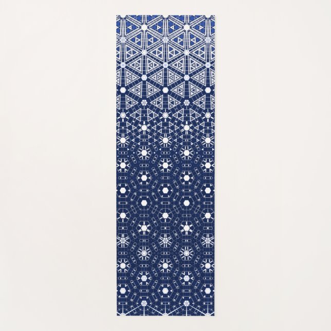 Navy Blue und Weiß Mosaik Yogamatte (Vorderseite)