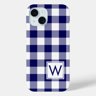 Navy Blue und White Buffalo Kariert mit Monogram Case-Mate iPhone Hülle