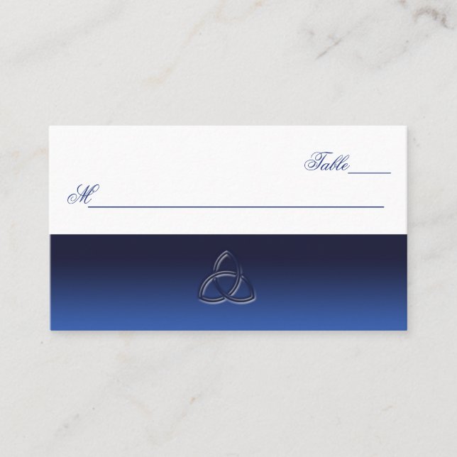 Navy Blue und White Celtic Liebe Knoten Platzkarte (Vorderseite)