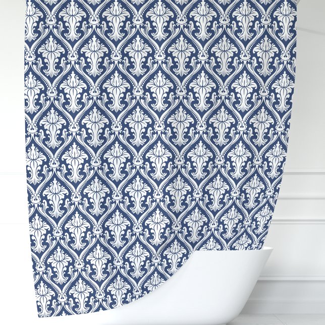 Navy Blue und White Damask Duschvorhang (Von Creator hochgeladen)