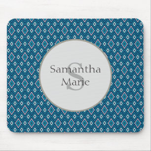 Navy Blue und White Diamond Monogram Mousepad