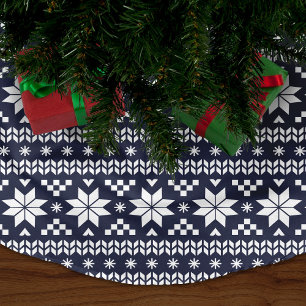 Navy Blue und White Fair Isle Pattern Polyester Weihnachtsbaumdecke